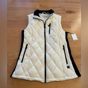 NWT CALVIN KLEIN BLACK AND WHITE CREAM VEST DIAMOND QUILTED ZIP XS WOMEN NEW SM